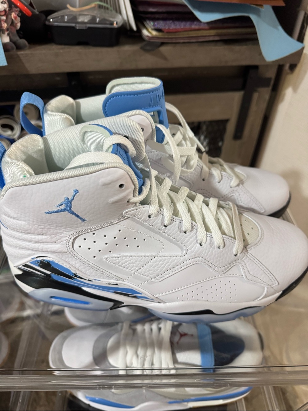 Jordan mens White and University Blue High-Top Sneakers